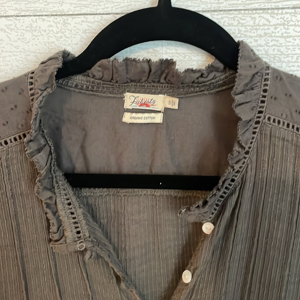Faherty Charcoal Ruffled Henley Blouse - Picture 6 of 13